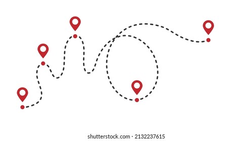 Dotted Path Line With Red Points Vector Illustration. Travel Concept With Path Way