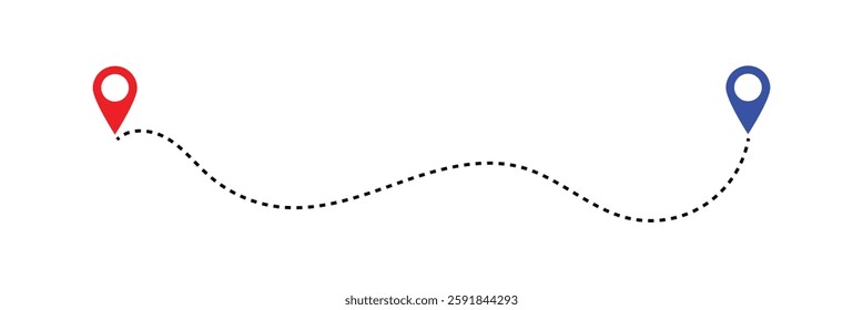 Dotted path line with red points. Travel concept with path way. Vector flat map way isolated. Vector illustration in eps 10.