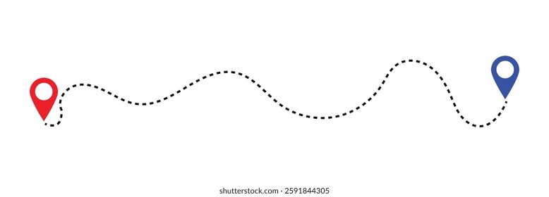Dotted path line with red points. Travel concept with path way. Vector flat map way isolated. Vector illustration in eps 10.