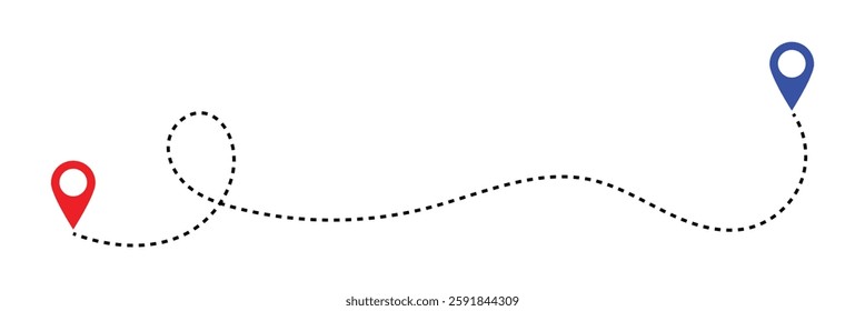 Dotted path line with red points. Travel concept with path way. Vector flat map way isolated. Vector illustration in eps 10.