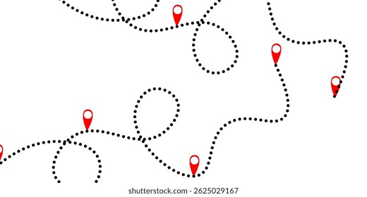 Caminho pontilhado com pontos. isolado no plano de fundo branco. Ilustração vetorial. 