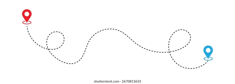 Dotted path with points. Route icon - two points with dotted path and location pin. isolated on white background. Vector illustration. EPS 10 .
