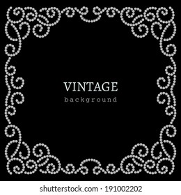 Dotted pattern on black, vintage square jewelry frame, diamond vector background