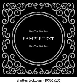 Dotted pattern on black, vintage square jewelry frame, diamond vector background