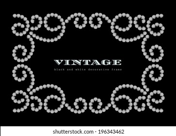 Dotted pattern on black, vintage jewelry frame, diamond vector background