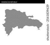 A dotted pattern outlines the shape of the Dominican Republic, highlighting its geographical features and boundaries clearly.