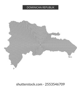 A dotted pattern outlines the shape of the Dominican Republic, highlighting its geographical features and boundaries clearly.