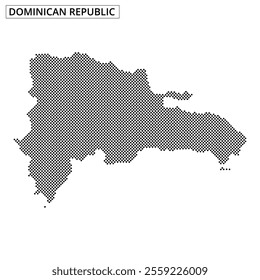 A dotted pattern outlines the shape of the Dominican Republic, highlighting its geographical features and boundaries clearly.