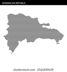 A dotted pattern outlines the shape of the Dominican Republic, highlighting its geographical features and boundaries clearly.