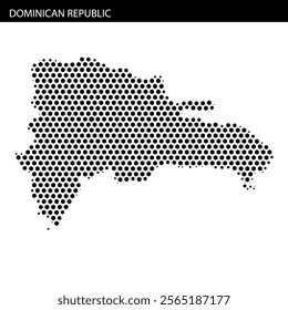 A dotted pattern outlines the shape of the Dominican Republic, highlighting its geographical features and boundaries clearly.