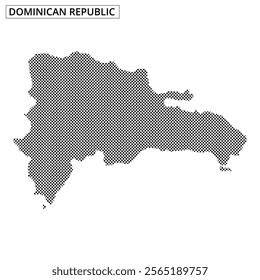 A dotted pattern outlines the shape of the Dominican Republic, highlighting its geographical features and boundaries clearly.