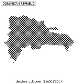 A dotted pattern outlines the shape of the Dominican Republic, highlighting its geographical features and boundaries clearly.