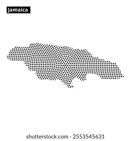 Dotted pattern outlines the shape of Jamaica on a plain white background, highlighting the island's geography with an artistic touch.