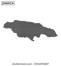 Dotted pattern outlines the shape of Jamaica on a plain white background, highlighting the island's geography with an artistic touch.