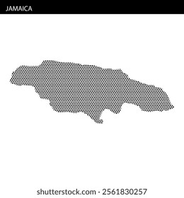 Dotted pattern outlines the shape of Jamaica on a plain white background, highlighting the island's geography with an artistic touch.