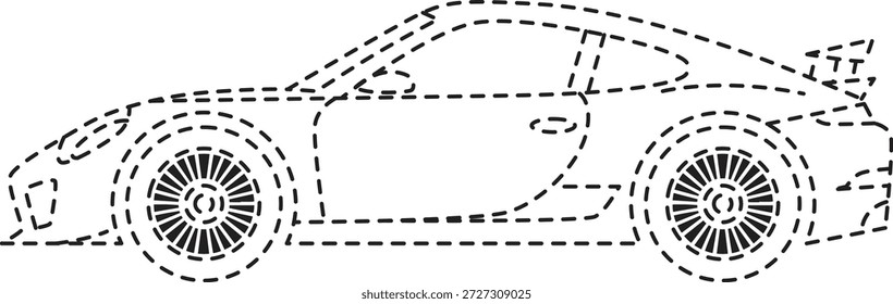 Cupé de rendimiento punteado perfecto para temas de lujo, carteles e ilustraciones digitales amigables para niños sobre automóviles de alta velocidad.