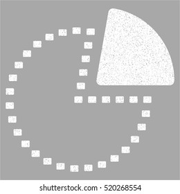 Dotted Pie Chart grainy textured icon for overlay watermark stamps. Flat symbol with unclean texture. Dotted vector white ink rubber seal stamp with grunge design on a silver background.