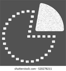 Dotted Pie Chart grainy textured icon for overlay watermark stamps. Flat symbol with dirty texture. Dotted vector white ink rubber seal stamp with grunge design on a gray background.