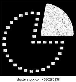 Dotted Pie Chart grainy textured icon for overlay watermark stamps. Flat symbol with unclean texture. Dotted vector white ink rubber seal stamp with grunge design on a black background.