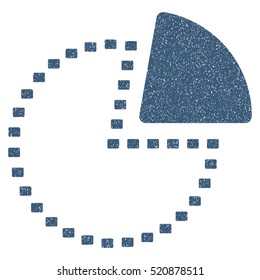 Dotted Pie Chart grainy textured icon for overlay watermark stamps. Flat symbol with scratched texture. Dotted vector blue ink rubber seal stamp with grunge design on a white background.