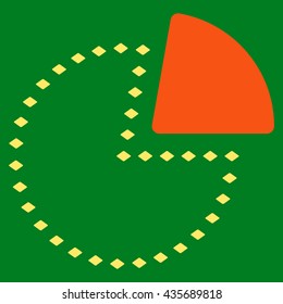 Dotted Pie Chart vector toolbar icon. Style is bicolor flat icon symbol, orange and yellow colors, green background, rhombus dots.