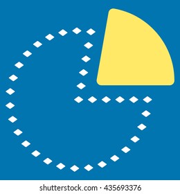 Dotted Pie Chart vector toolbar icon. Style is bicolor flat icon symbol, yellow and white colors, blue background, rhombus dots.