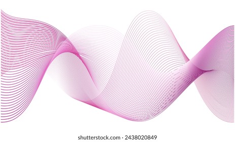 Dotted pink magenta wind waves. Abstract curved line vector background. Breast cancer tech wallpaper. Curved purple swirls and lattice liquid flow. Audio signal frequency
