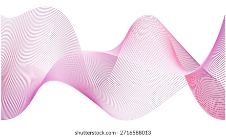 Dotted pink magenta wind waves. Abstract curved line vector background. Breast cancer tech wallpaper. Curved purple swirls and lattice liquid flow. Audio signal frequency