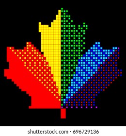 Dotted pixel Abstract maple leaf colorful shades. Mosaic print. Unique Canadian maple leaf. Summer and autumn theme sale