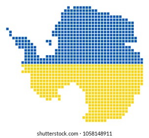 A dotted pixel Antarctica Map. Vector geographic map in Ukraine flag colors on a white background.