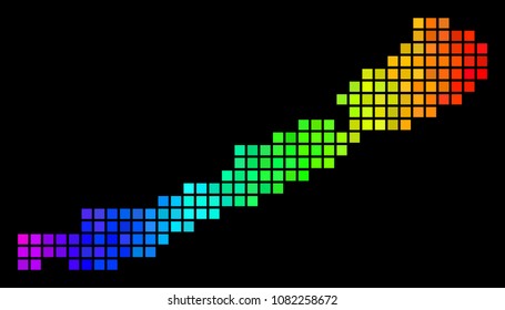 Dotted Pixel Balaton Lake. Vector territory map in bright spectrum color shades on a black background. Abstract Balaton Lake collage is made of luminous square pixels.