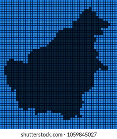 Dotted pixel Borneo Island Map. Vector geographic map in blue colors. Vector collage of Borneo Island Map designed of rounded square elements.