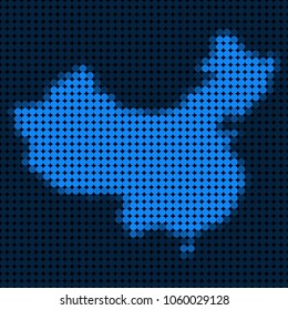 Dotted pixel China Map. Vector geographic map in blue colors. Vector mosaic of China Map created of round dots.