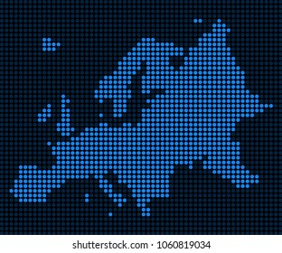 Dotted pixel Europe Map. Vector geographic map in blue colors. Vector pattern of Europe Map created of round dots.