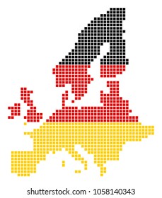 A dotted pixel European Union Map. Vector geographic map in Germany flag colors on a white background. Colored vector abstract mosaic of European Union Map combined of square elements.