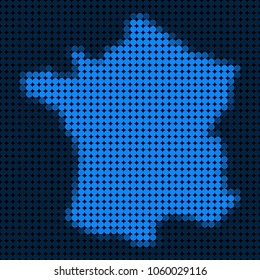 Dotted pixel France Map. Vector geographic map in blue colors. Vector concept of France Map created of circle dots.