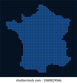 Dotted pixel France Map. Vector geographic map in blue colors. Vector composition of France Map constructed of round pixels.