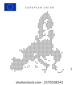 Dotted pixel map of European Union. Simple silhouette of EU. Flag of EU. Flat vector illustration isolated on white background.