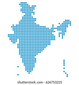 Dotted, pixel map of India. Vector illustration.