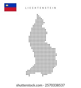 Dotted pixel map of Liechtenstein. Simple silhouette of Liechtenstein. Flag of Liechtenstein. Flat vector illustration isolated on white background.