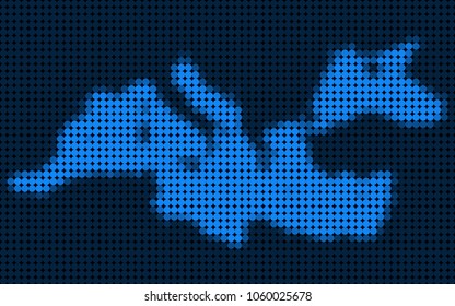 Dotted pixel Mediterranean Sea Map. Vector geographic map in blue colors. Vector composition of Mediterranean Sea Map made of round dots.