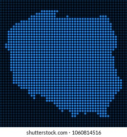 Dotted pixel Poland Map. Vector geographic map in blue colors. Vector composition of Poland Map composed of round dots.