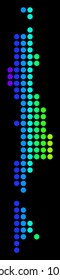 Dotted pixel Sakhalin Island Map. Vector geographic map in bright spectrum colors on a black background. Colorful vector pattern of Sakhalin Island Map made of round dots.