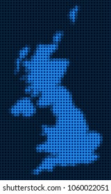 Dotted pixel United Kingdom Map. Vector geographic map in blue colors. Vector composition of United Kingdom Map created of circle dots.