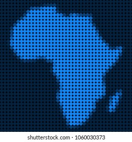 Dotted pixelated Africa Map. Vector geographic map in blue colors. Vector pattern of Africa Map done of round dots.