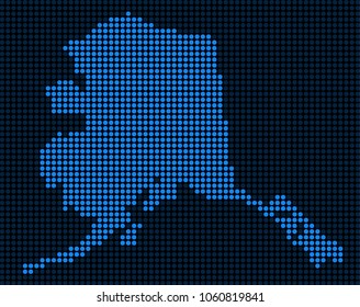 Dotted pixelated Alaska Map. Vector geographic map in blue colors. Vector concept of Alaska Map done of round dots.