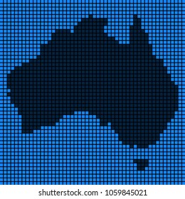 Dotted pixelated Australia Map. Vector geographic map in blue colors. Vector concept of Australia Map organized of rounded squares.