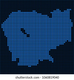Dotted pixelated Cambodia Map. Vector geographic map in blue colors. Vector concept of Cambodia Map done of circle dots.