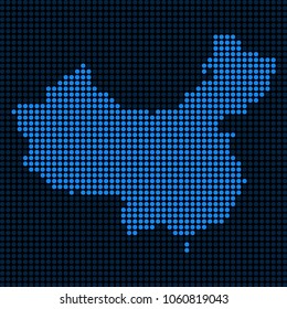 Dotted pixelated China Map. Vector geographic map in blue colors. Vector composition of China Map combined of circle elements.