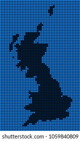Dotted pixelated Great Britain Map. Vector geographic map in blue colors. Vector concept of Great Britain Map combined of rounded square elements.